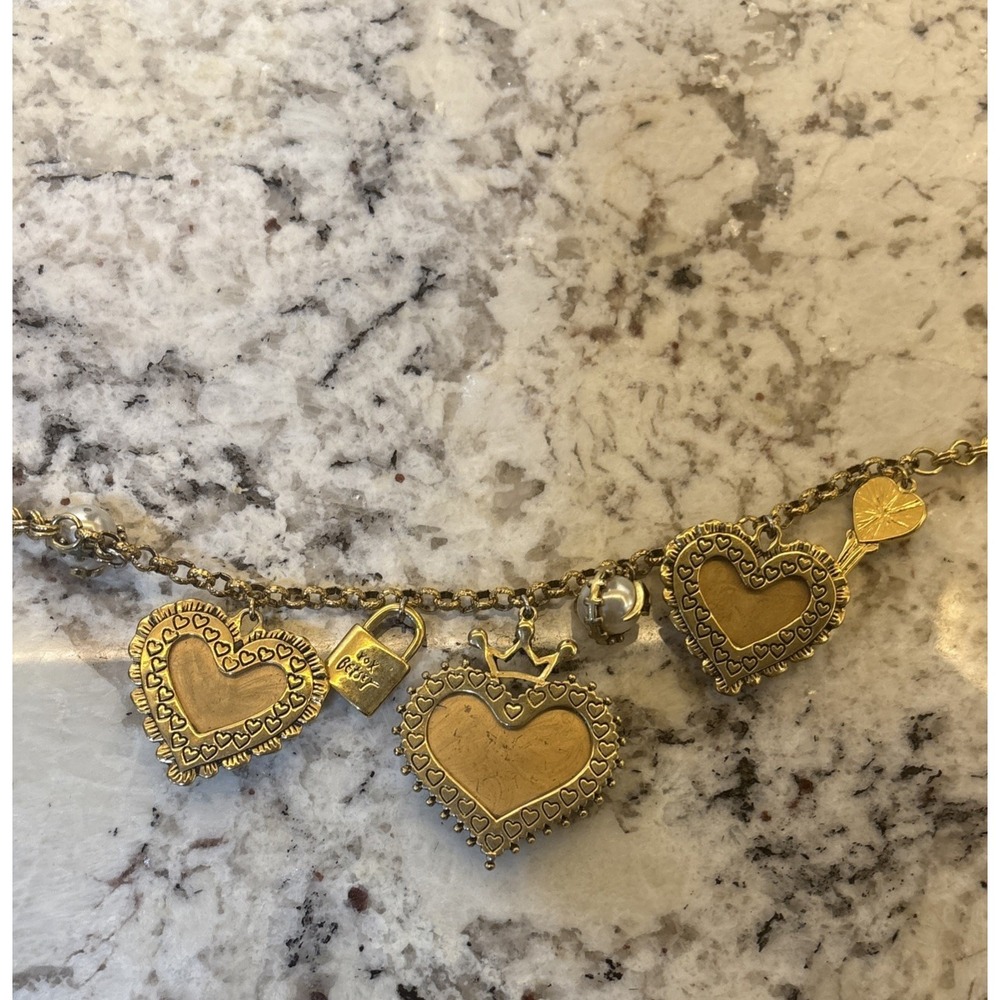 Betsey Johnson Three Heart Leopard Heart Key Rhinestones Locket Pearl Necklace - Picture 16 of 16